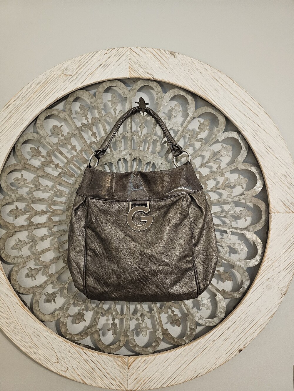 Guess Metallic Charcoal Shoulder Hobo Bag